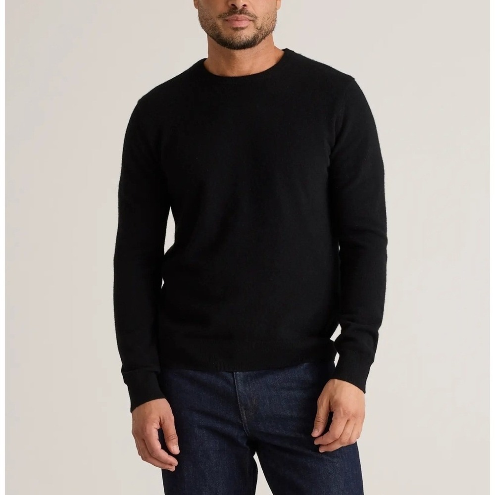 Quince Mens L NWOT Mongolian Cashmere Crewneck Sweater Black Quiet Lux Slim